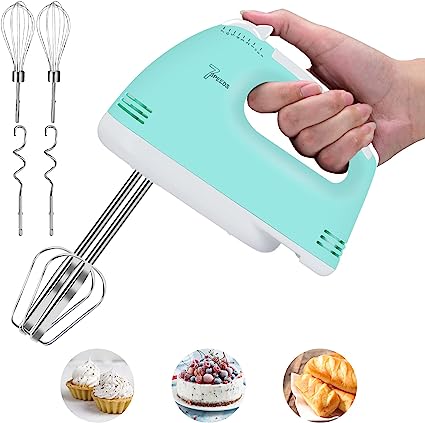Hand Mixer Electric 7 Speeds, Lychee Portable Kitchen Aid Mixer Handheld Blender with Beaters, Whisks and Dough Hooks for Easy Whipping, Baking, Cake, Green