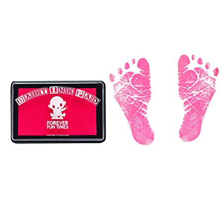 Baby Hand and Footprint Kit by Forever Fun Times | Get Hundreds of Detailed Prints with One Baby Safe Ink Pad | Easy to Clean, and Works with Any Paper or Card | Clean and Safe (Pink)