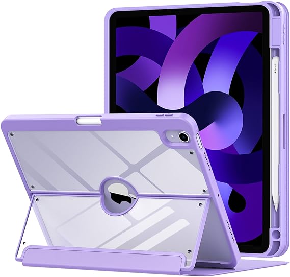 MoKo Case for iPad Air 5th Generation 2022/ iPad Air 4th Generation 2020 with Pencil Holder, iPad Air 10.9 inch Case with Clear Back, Magnetic Multi Angle Stand Cover for iPad Air 5/4, Purple