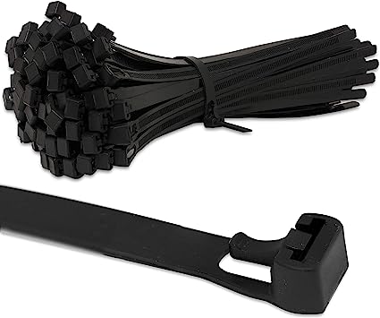 EXCALIBUR - 100x Releasable/Reusable 4.8mm x 200mm Strong Durable Long Lasting Black Cable Wire Zip Ties