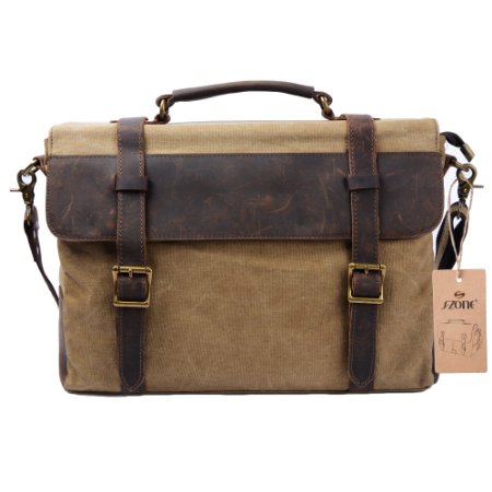 S ZONE Vintage Canvas Leather Messenger Traveling Briefcase Shoulder Laptop Bag