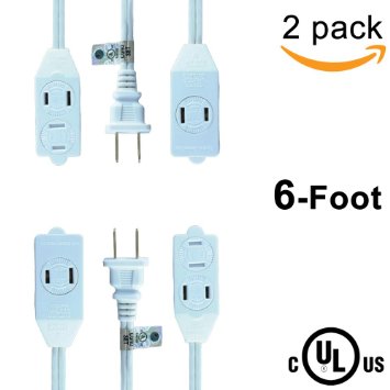 (2 Pack) Uninex White 6ft 3 Outlet Polarized Household Extension Cord Locking/Rotating Safety Cover UL