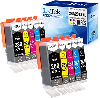 LxTek Compatible Ink Cartridge Replacement for Canon PGI-280XXL CLI-281XXL PGI 280 XXL CLI 281 XXL to use with PIXMA TS6220 TR8520 TS8320 TS9120 TS9520 TS8220 TS9521C TS6120 TS8120 TR7520(10-Pack)