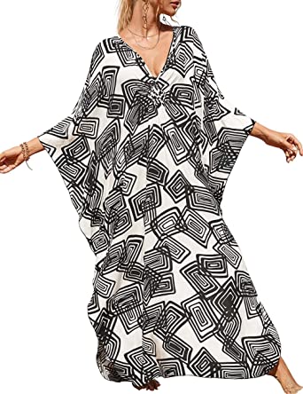 Bsubseach Kaftan Dresses Cover Up for Swimwear Women Plus Size Animal Print Caftan Resort Dress