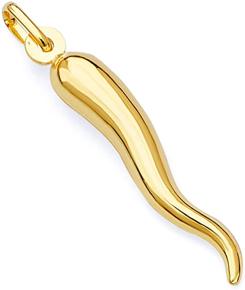 14k Yellow Gold Cornicello Italian Horn Charm Pendant - 4 Differnet Size Available