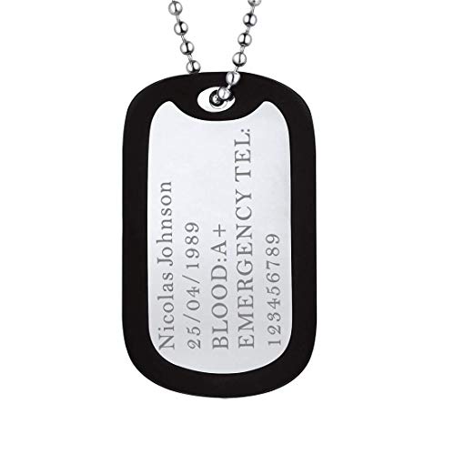 U7 Custom Engraved Medical Alert ID Dog Tag Pendant with Stainless Steel Chain 23"