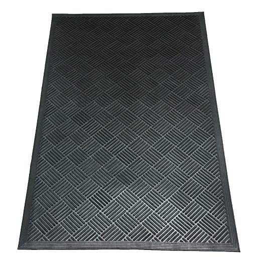 Rubber-Cal 03-235-CH"DuraScraper Checkered" Commercial Rubber Entrance Mat, 3/8" Thick x 3' x 5', Black
