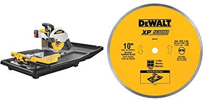 DEWALT D24000 1.5-Horsepower 10-Inch Wet Tile Saw with DEWALT DW4761 10-Inch Wet Cutting Continuous Rim Saw Blade with 5/8-Inch Arbor for Ceramic or Tile