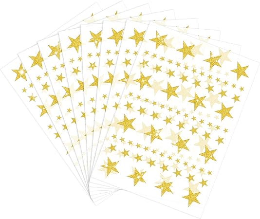 8 Sheet 632 Pieces Foil Star Stickers Reward Star Stickers Labels, Christmas Star Stickers Assorted Size Glitter Star Stickers for Home, Bar, DIY and Office (Gold)