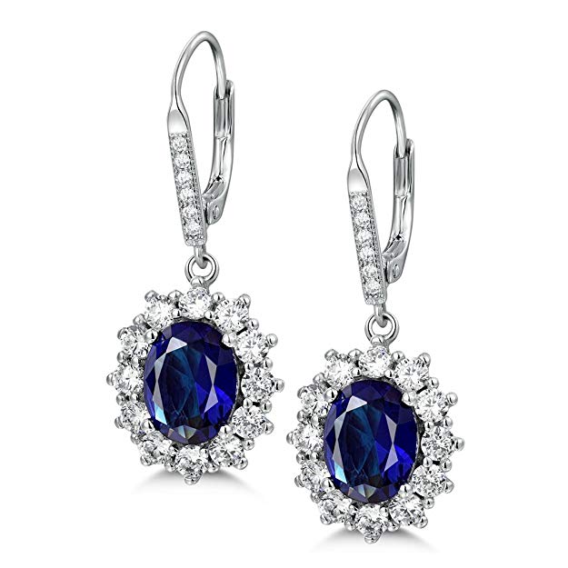 MASOP Princess Diana Kate Middleton's 925 Sterling Silver Blue Sapphire Drop Earrings/Necklace/Jewellery Set