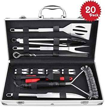 BEEWAY BBQ Tool Set with Aluminium Case 20 in 1, Premium Barbecue Grill Utensils Stainless Steel Tools