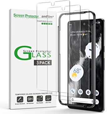 (3 Pack) amFilm Compatible with Google Pixel 7 Tempered Glass Screen Protector, 0.26mm Thickness HD Clear, Anti-Scratch Bubbles-Free