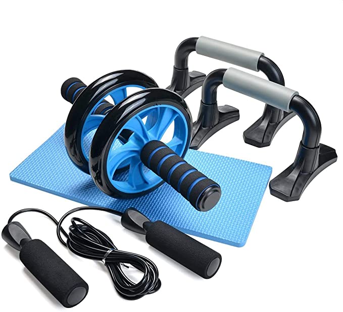 ODOLAND 3 In 1 Ab Workout Set with AB Wheel Roller, Push-Up Bar, Jump Rope & Knee Pad for Men & Women - Perfect Abdominal Core Carver Toning Trainer for Core Fitness Workout Exercises