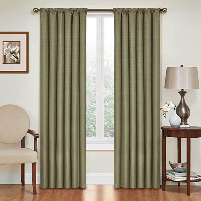 Eclipse Kendall Thermal Insulated Single Panel Rod Pocket Darkening Curtains for Living Room, 42" x 54", Artichoke