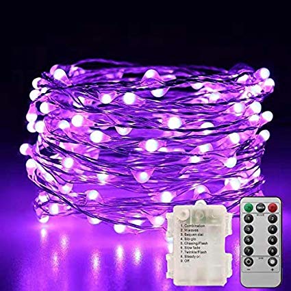 Zhuohao Purple 100led 33.5FT Fairy Lights, Battery Powered 8 Flashing Modes String Lights with Remote Control and Timer for Christmas, Birthday, Party, Wedding, Festival Decoration