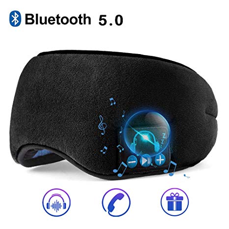 Sleep Headphones Bluetooth, 2019 Upgrade Sleep Mask with Bluetooth 5.0 Headphones, Built-in Speakers & MIC, Handsfree Call,Music,Washable, Noise-Cancelling, Travel Accessory, Gift