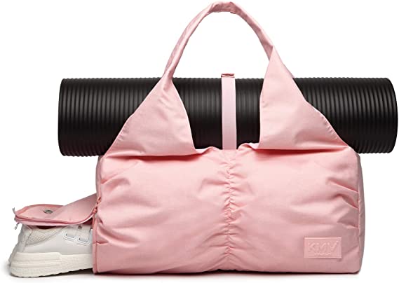 Travel Yoga Bag for Women, Carrying Workout Gear, Makeup, and Accessories, Shoe Compartment and Wet Dry Storage Pockets, Fun Medium,Pink