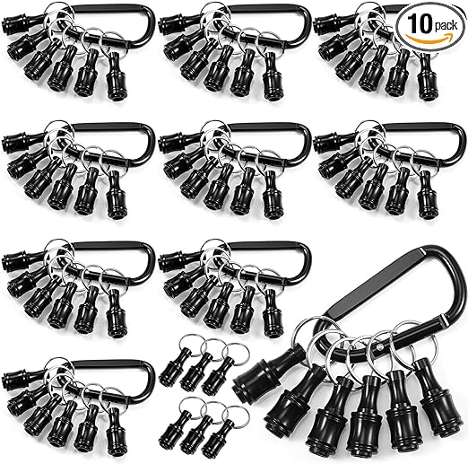 Zonon 10 Set 1/4 Inch Hex Shank Aluminum Alloy Screwdriver Bits Holder Bulk Extension Bar Drill Screw Adapter Change Keychain Portable Light Weight Bit Holder with Black Clip