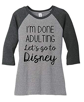 I Am Done Adulting Let's Go to Disney Baseball T-Shirt Tees Women 3/4 Sleeve Funny Letter Print Patchwork Tops Blouse