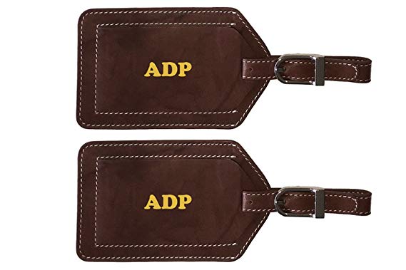 Personalized Monogrammed Toffee Leather Luggage Tags - 2 Pack