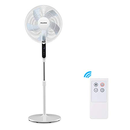 PELONIS DC Motor Ultra Quiet Pedestal Sleeping &Baby, High Energy Efficiency Standing Fan Speed, 12-Hour Timer, Remote Control, and Adjustable Heights, FS40-19PRD, White, 16 Inch, Black&White