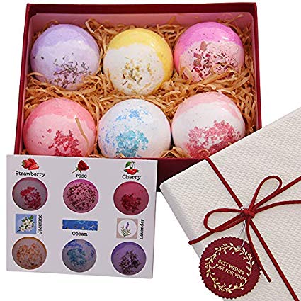 Bath Bombs with Essential Oil and Dry Flowers and Dead Sea Salt Lush SPA Bubble Bath Fizzies for Women boys and girls 6XL Gift Set