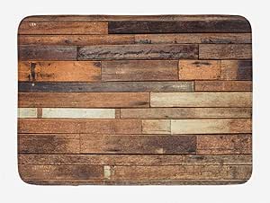 Ambesonne Wooden Print Bath Mat, Rustic Floor Planks Grungy Look Farm House Country Style Walnut Oak Grain Image, Plush Bathroom Decor Mat with Non Slip Backing, 30.2" x 20", Coffee Brown