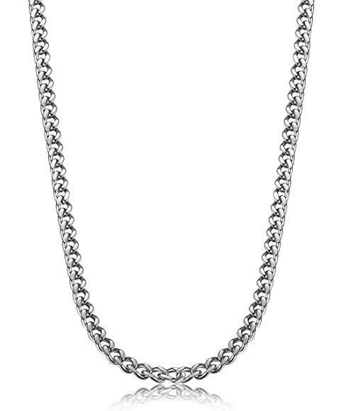 FIBO STEEL 3.5mm Stainless Steel Mens Womens Necklace Curb Link Chain, 16-30 inches