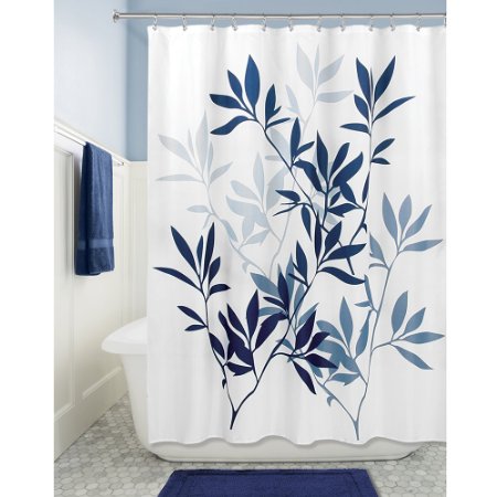 InterDesign Leaves Soft Fabric Shower Curtain, 72" x 72", Navy/Slate Blue