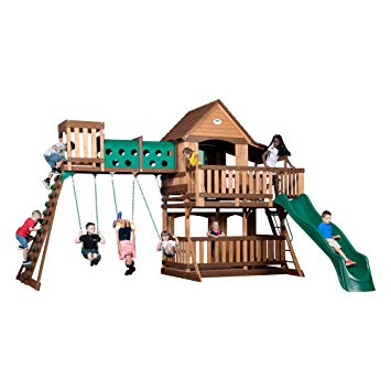 Backyard Discovery 1801080 Woodridge Elite Swing Set, Brown/Tan