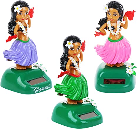 IYSHOUGONG 3 Pack Solar Powered Hula Girl Bobble Shaking Head Doll Car Dashboard Dancing Figure Toy Hawaiian Hula Shaking Head Dancer Figurine for Car Interior Hawaii Party Decorations