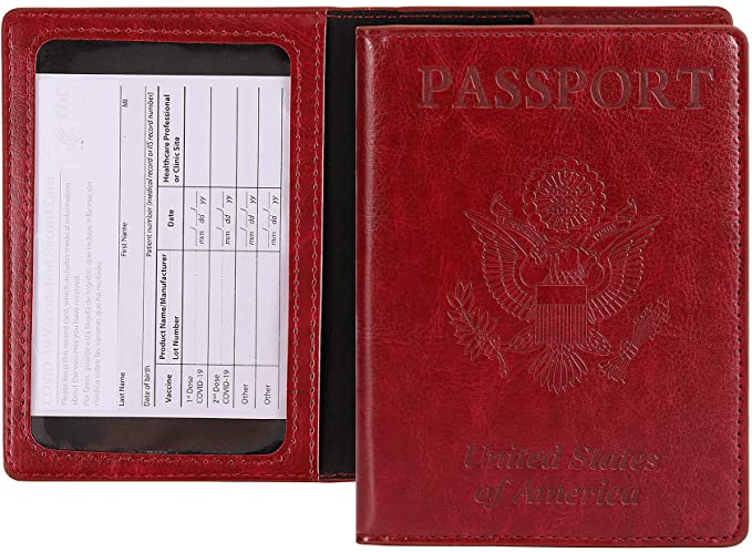 Passport Wallets Passport Covers, labato Upgraded Passport and Vaccine Card Holder Combo, Vaccine Passport Holders PU Leather Wallet for Women Men (Scarlet)