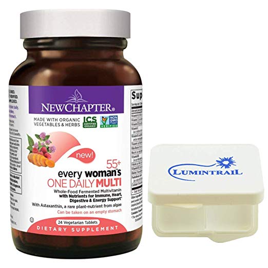 New Chapter Multivitamin - Every Woman's One Daily 55  with Fermented Probiotics   Whole Foods   Astaxanthin   Vitamin D3 and B   Organic Non-GMO Ingredients - 24 ct Bundle with a Lumintrail Pill Case