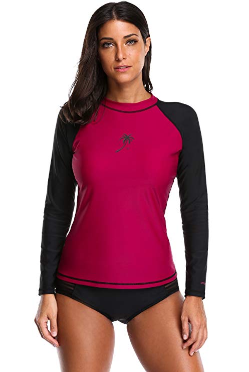 ATTRACO Women's Long-Sleeve Rashguard UPF 50  Swimwear Rash Guard Athletic Tops