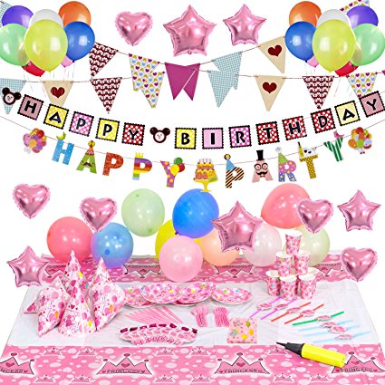 Birthday Party Supplies and Party Decorations All-in-One Pack with Foil Balloons by Party Accessories(Over 100 PC) (girl, Pink)