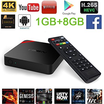 Fxexblin T95N Android TV Box 4K Amlogic S905X Quad Core Android 6.0 1GB/8GB Wifi Streaming Media Player