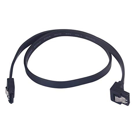 KUYIA Sata-3 Cable With 35cm Black Locking Latch Straight to Right Angle 90 Degree | compatible up to S-ATA/600 | Serial ATA | 1,5GBs/3GBs/6GBs (Backward compatible) (1PC)