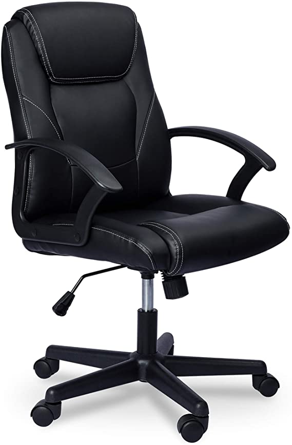 Ergonomic Leather Office Chair - Computer Desk Chairs,Modern Executive Office Chair with Lumbar Support,Rolling Swivel PU Leather Task Chair,Black