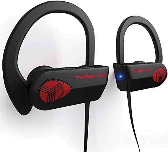 TREBLAB XR500 - Ultimate Cordless Bluetooth Running Headphones. Best Sport Wireless Earbuds for Gym. Noise Canceling Secure-Fit IPX7 Wireless Waterproof Headphones. Workout Earphones with Mic