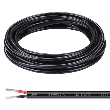 18 Gauge 2 Conductor Electrical Wire 18AWG Flexible Electrical Wire Stranded PVC Cord Oxygen-Free Copper Cable 15FT/ 4.57M for Low Voltage Lamps Lighting Strips Automotive UL Listed (18AWG 15 FT)