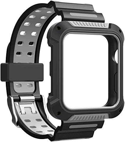 GeeRic Compatible Apple Watch 42mm Case with Band Shock-Proof Band for iWatch Shatter-Resistant Protective Case Silicone Strap Wristband for Apple Watch Series 3/2/1