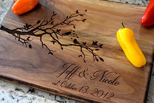 Love Birds Cutting Board with Personalized Name and Date - Personalized Gift - Laser Engraved Cutting Board - Tree Cutting Board - Personalized Cutting Board - Anniversary Gift