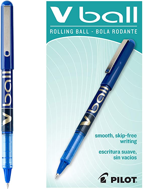 PILOT VBall Liquid Ink Rolling Ball Stick Pens, Fine Point, Blue Ink, 12-Pack (35113)