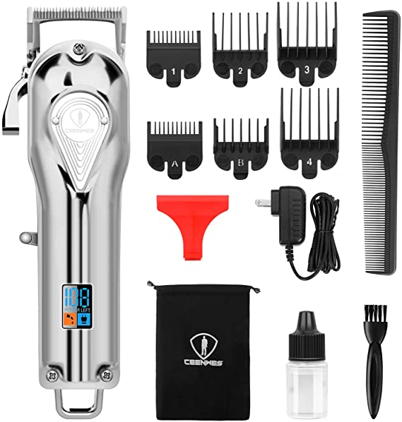Hair Clippers Full Metal for Men LED Display Barber Clippers Cordless Clippers for men Rechargeable Hair Cutting Kit with 6 Guide Combs