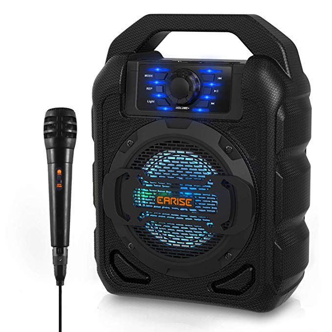 EARISE T15 Portable Karaoke Speaker for Kids & Adults, PA System Bluetooth Speaker with Lights, Wired Microphone, FM Radio, Supports TF Card/USB, AUX-IN, Perfect for Party