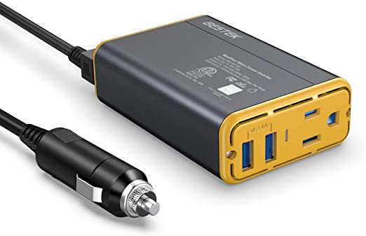 BESTEK 150W Power Inverter DC 12V to 110V AC Converter 4.2A Dual USB Car Adapter (Yellow)…