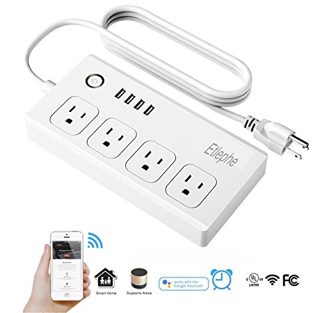 WiFi Smart Power Strip, Compatible with Alexa & Google Home, Surge Protecter Strip with 4 USB Ports and 4 Individually Controlled Smart AC plug, Timing Function, Support SmartLife App, White