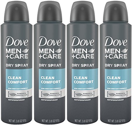 Dove Men   Care Dry Spray Antiperspirant, Clean Comfort 3.8 oz (Pack of 4)