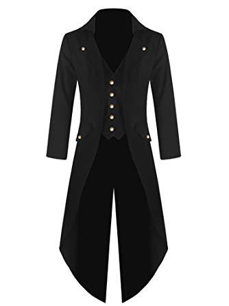Makkrom Mens Long Sleeve Button Down Gothic Swallow-Tailed Coat Windbreaker Jacket
