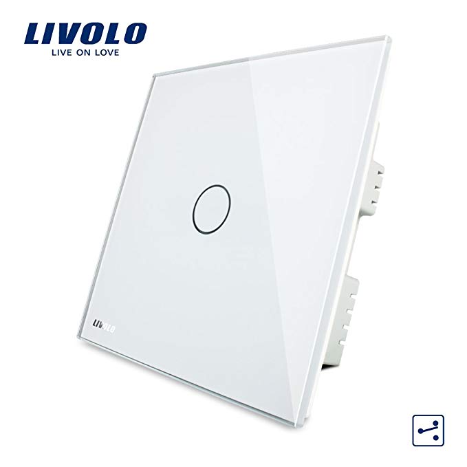LIVOLO Intermediate Switch Touch Light Switch White with LED Indicator with Tempered Glass Panel Wall Light Switch 1 Gang 2 Way, VL-C301S-61